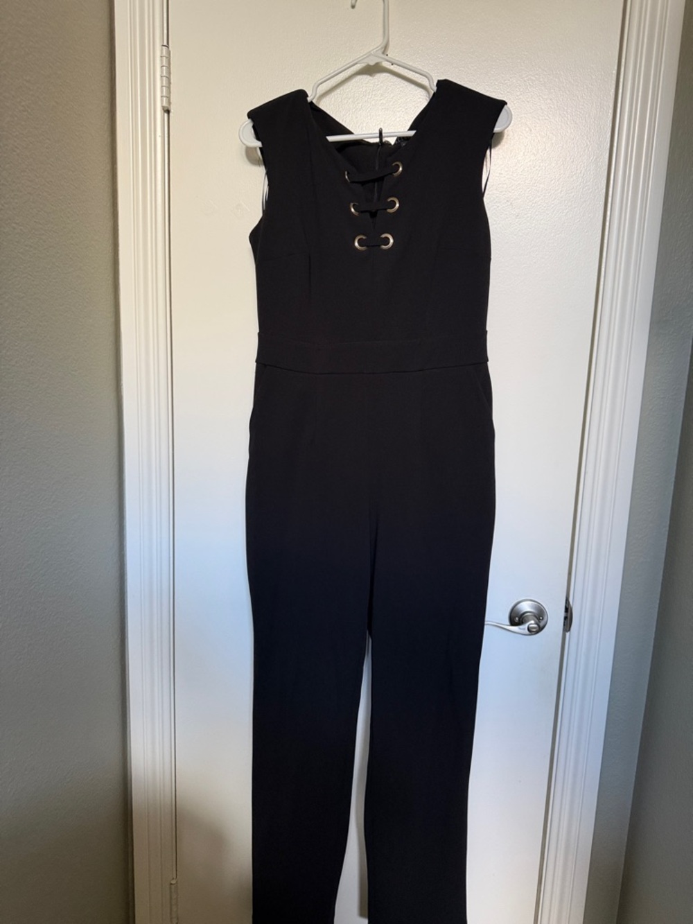 Spense Black Sleeveless Lace-Up Front Jumpsuit